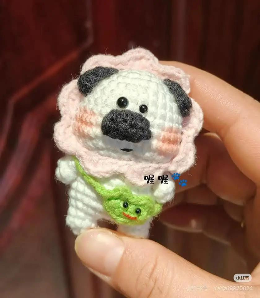Cute Crochet Flower Dog Doll Pattern with Frog Bag