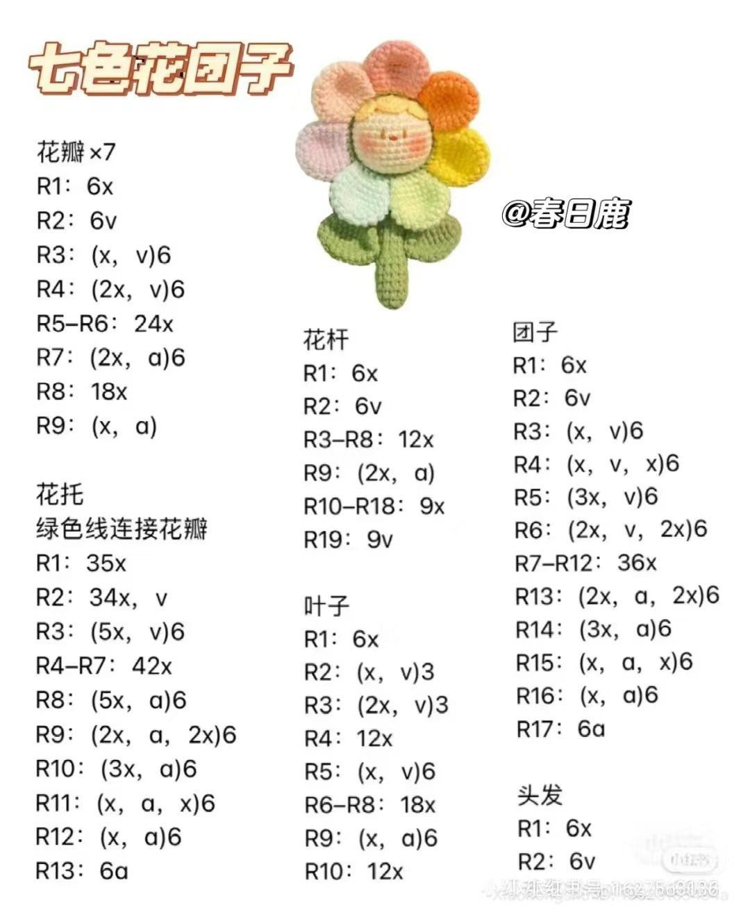 Cute Crochet Flower Doll Pattern Chart with Instructions