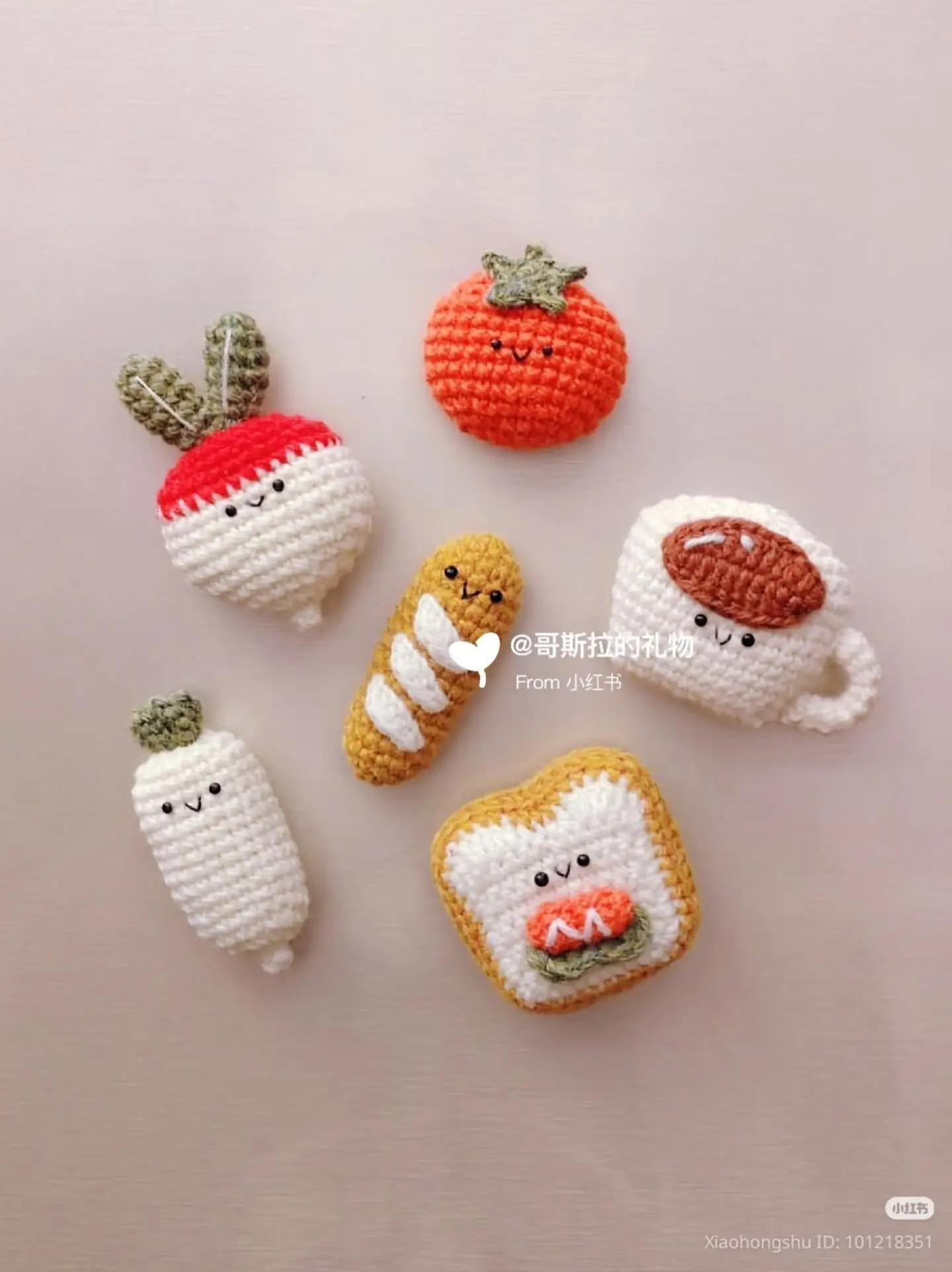 Cute Crochet Food Pattern Chart: Fried Egg, Tomato, and Vegetables