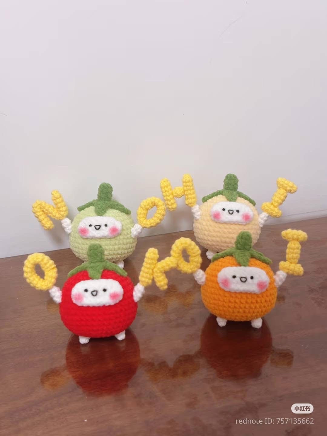 Cute Crochet Fruit Dolls Pattern with 'NOHIO' Letters