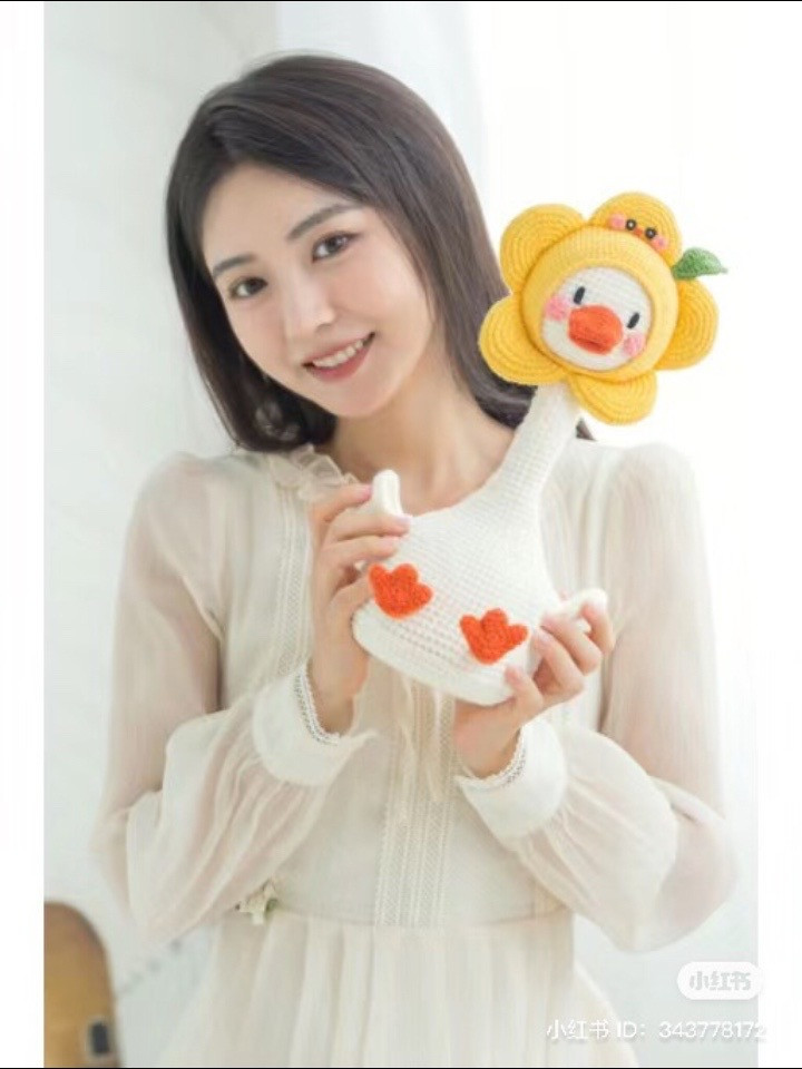 Cute Crochet Goose Doll Wearing Yellow Flower Hat Pattern Chart
