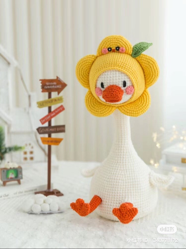 Cute Crochet Goose Doll Wearing Yellow Flower Hat Pattern Chart