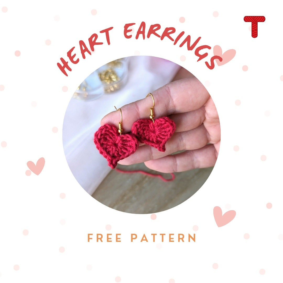 Cute Crochet Heart Earrings Free Pattern for Valentine's Day