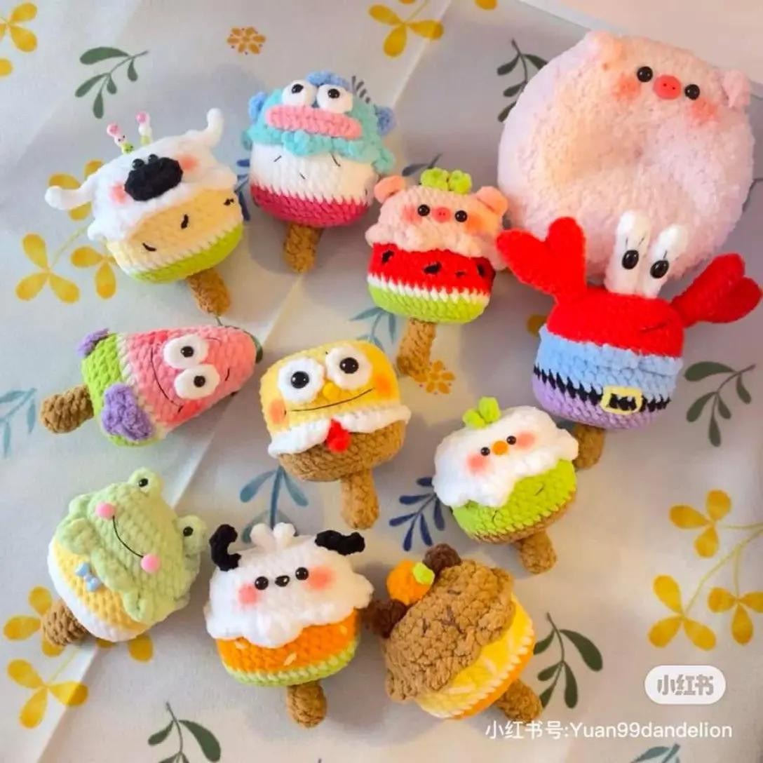 Cute Crochet Ice Cream Characters Pattern Tutorial: Watermelon Pig and Patrick Star