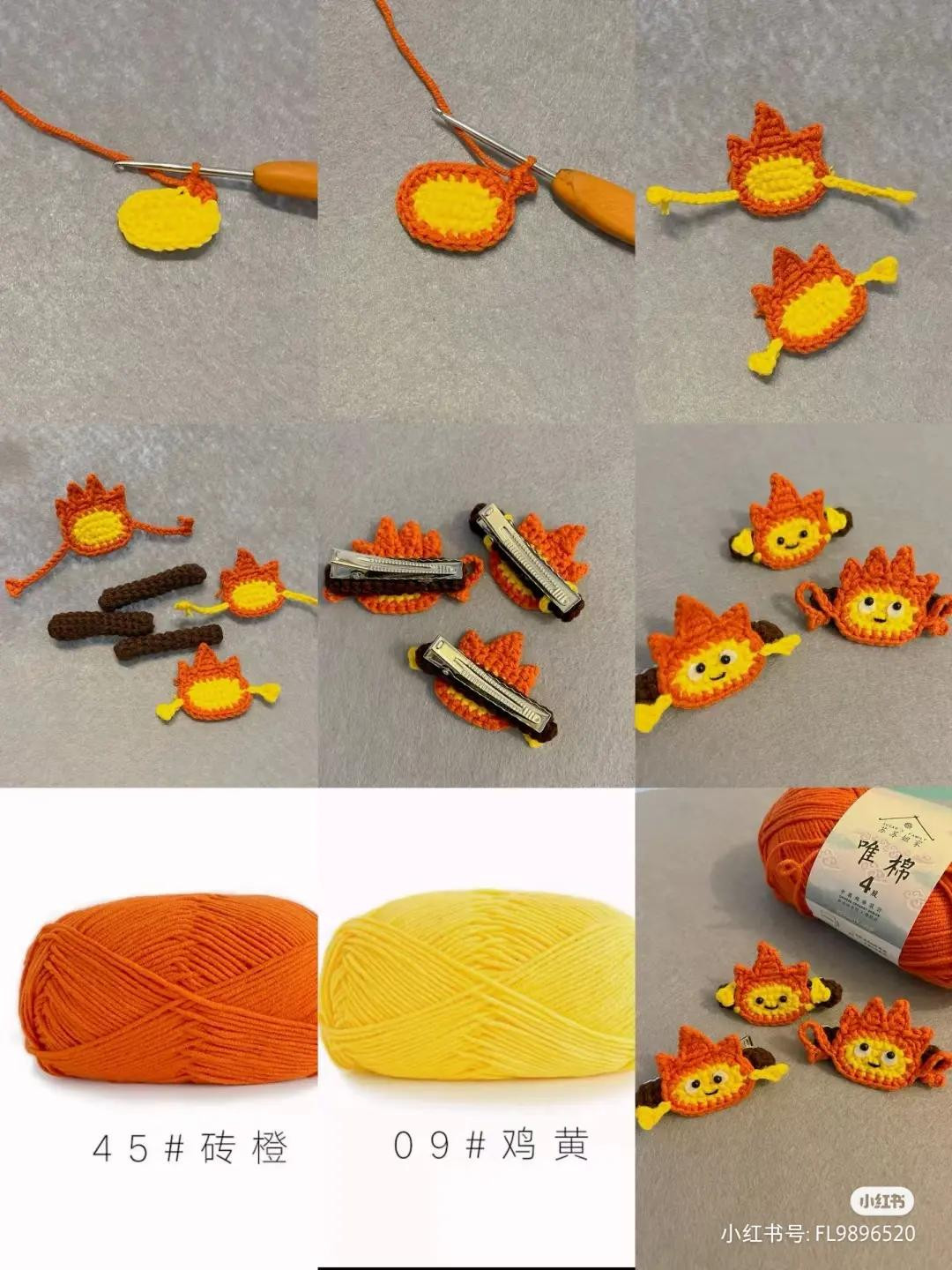 Cute Crochet Little Flame Hair Clip Pattern Tutorial with Instructions