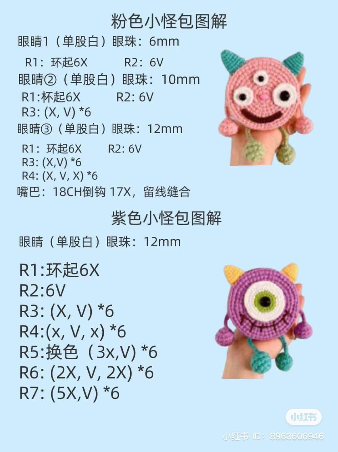 Cute Crochet Monster Coin Purse Pattern Tutorial with Detailed Round Instructions