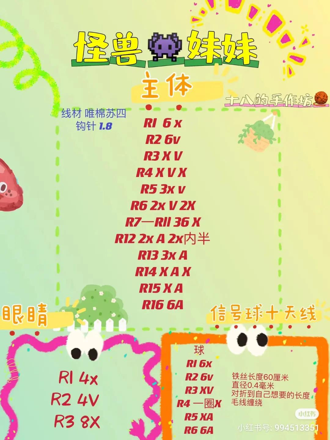 Cute Crochet Monster Sister Amigurumi Pattern Chart with Step-by-Step ...