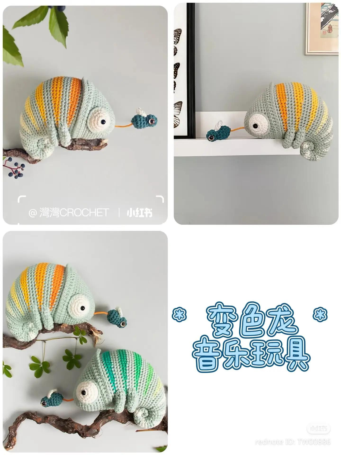 Cute Crochet Musical Chameleon Amigurumi Pattern with Tongue