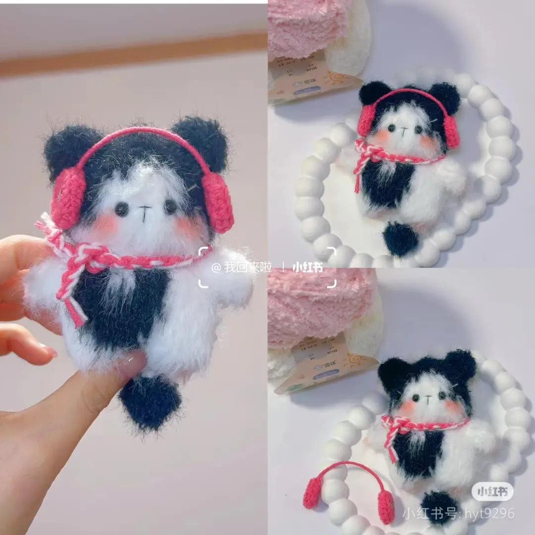 Cute Crochet Panda Amigurumi Pattern Chart with Pink Earmuffs