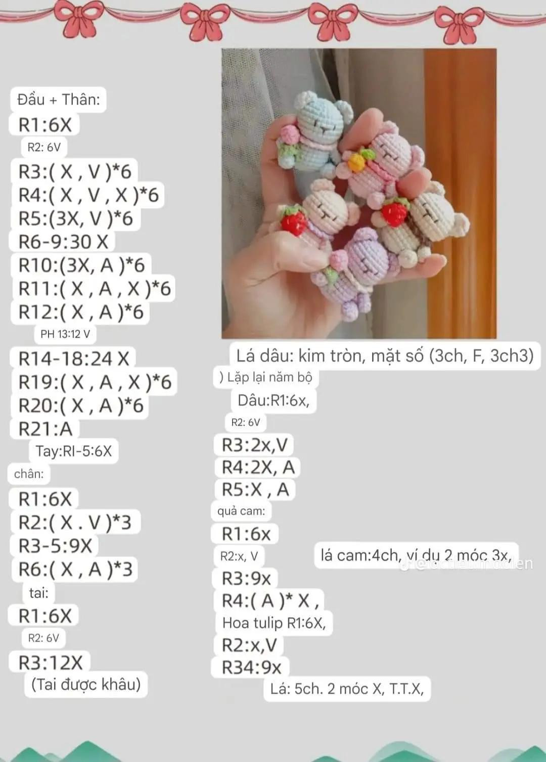 Cute Crochet Pig Skewer and Bear Cookie Amigurumi Patterns with Free Chart Instructions