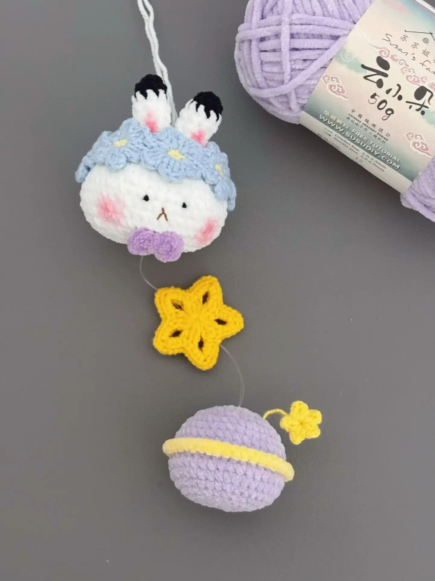 Cute Crochet Rabbit Wind Chime Pattern with Star and Planet