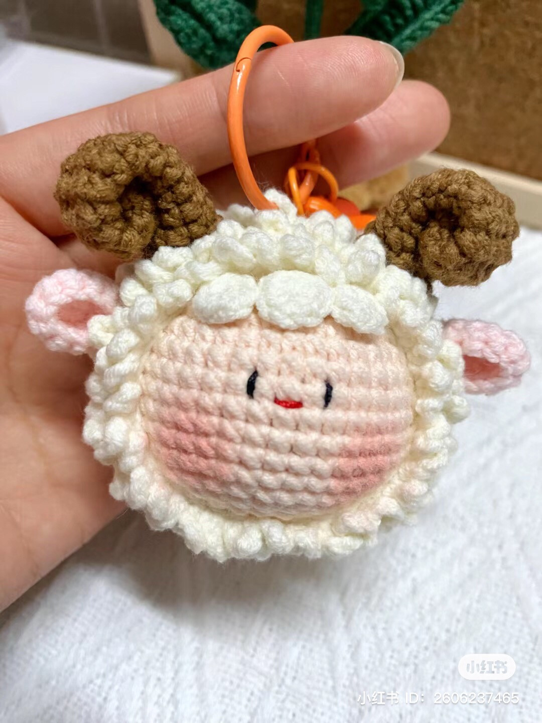 Cute Crochet Ram Keychain with Bell and Pattern Chart