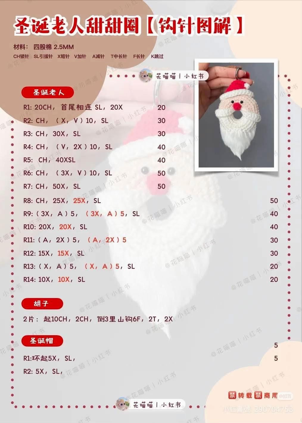 Cute Crochet Santa Claus Donut Keychain Pattern Tutorial