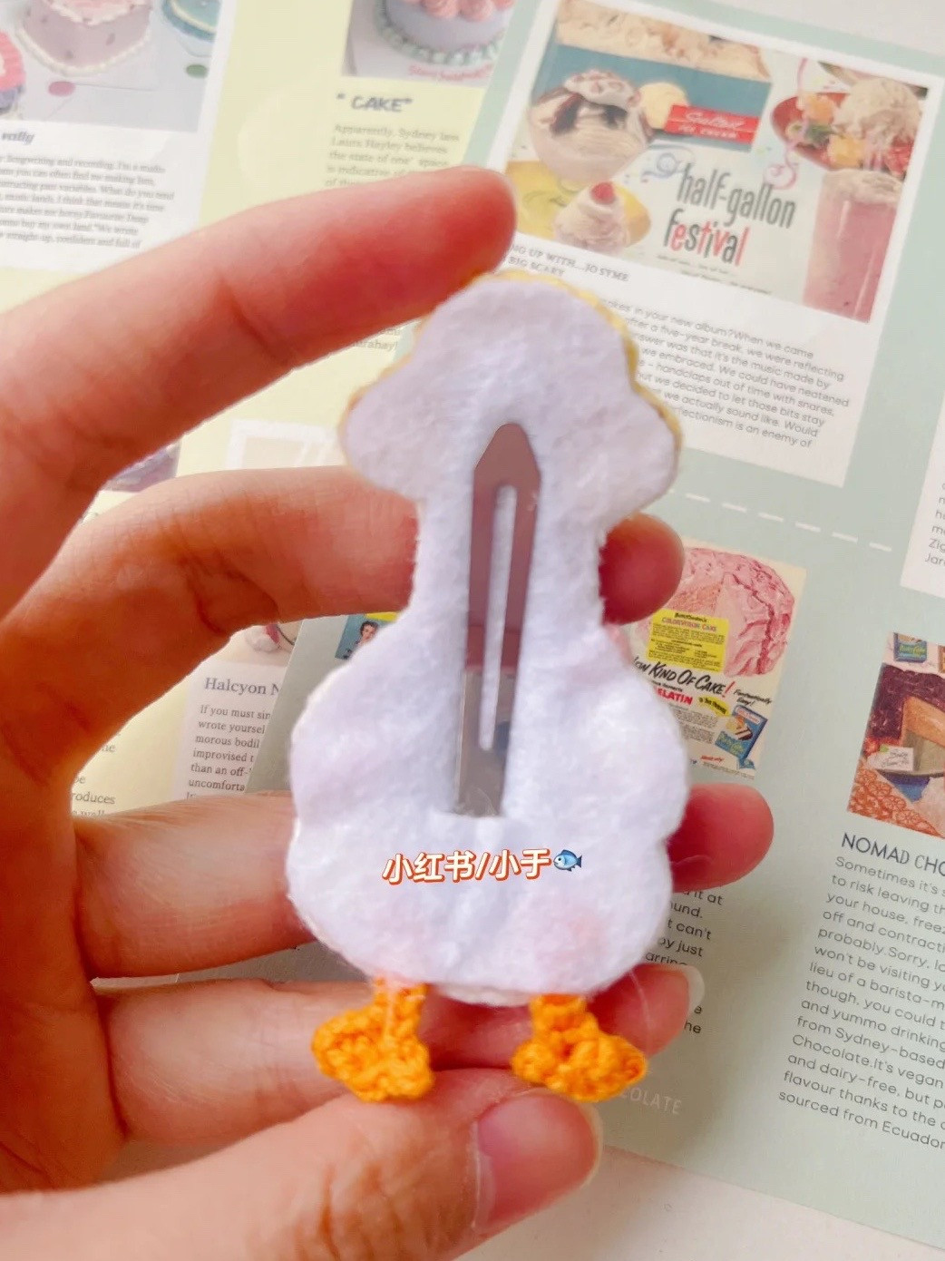 Cute Crochet Spring Picnic Duck Hair Clip Pattern with Chart