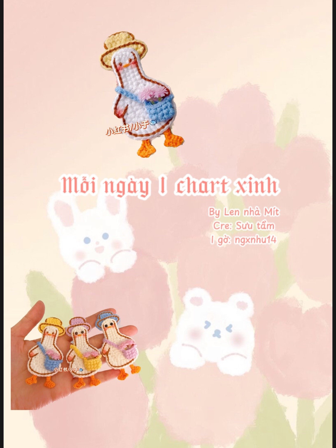 Cute Crochet Spring Picnic Duck Hair Clip Pattern with Chart