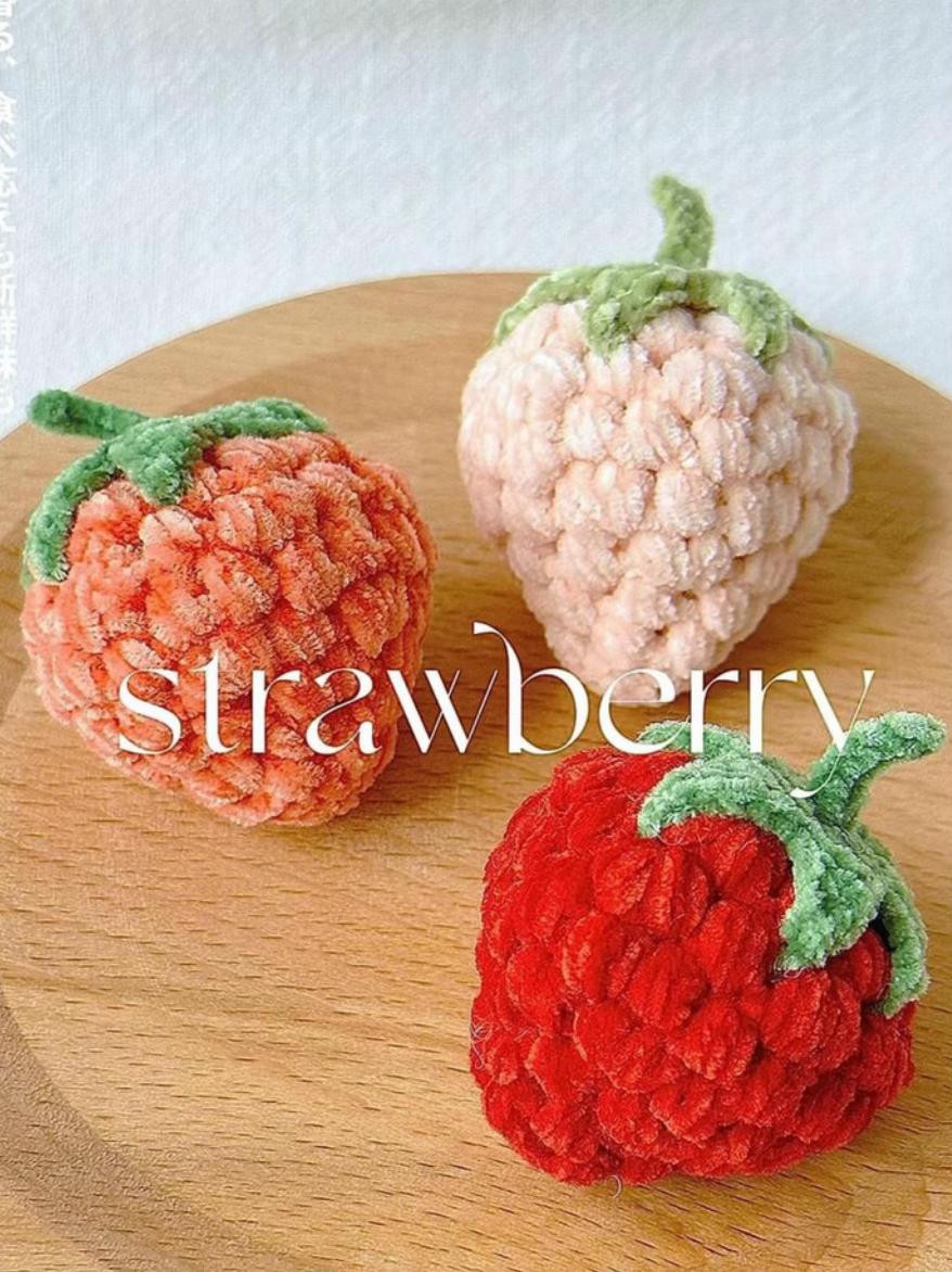Cute Crochet Strawberry Pattern Chart using Chenille Rod Yarn