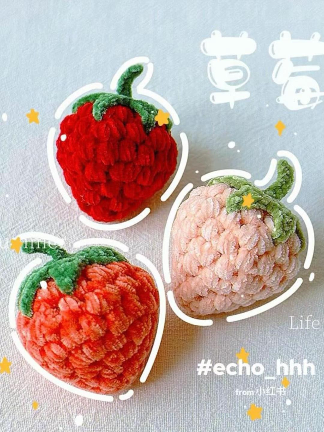 Cute Crochet Strawberry Pattern Chart using Chenille Rod Yarn
