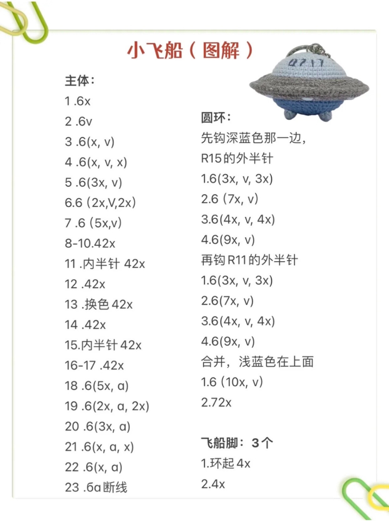 Cute Crochet UFO Spaceship Keychain Amigurumi Pattern with Free Chart Tutorial