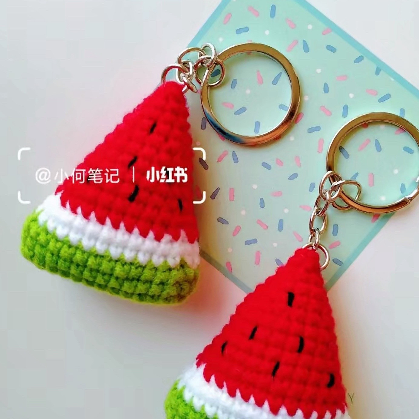 Cute Crochet Watermelon Slice Keychain Pattern Chart