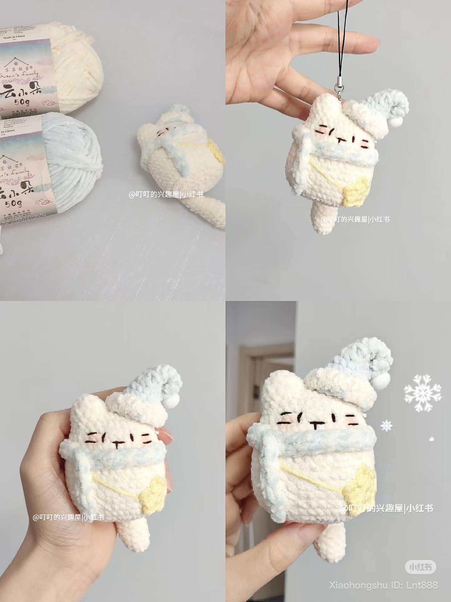 Cute Crocheted Cat Amigurumi Keychain Pattern with Winter Hat and Scarf