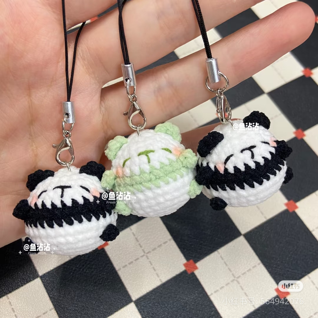 Cute Crocheted Panda and Green Bear Amigurumi Keychains