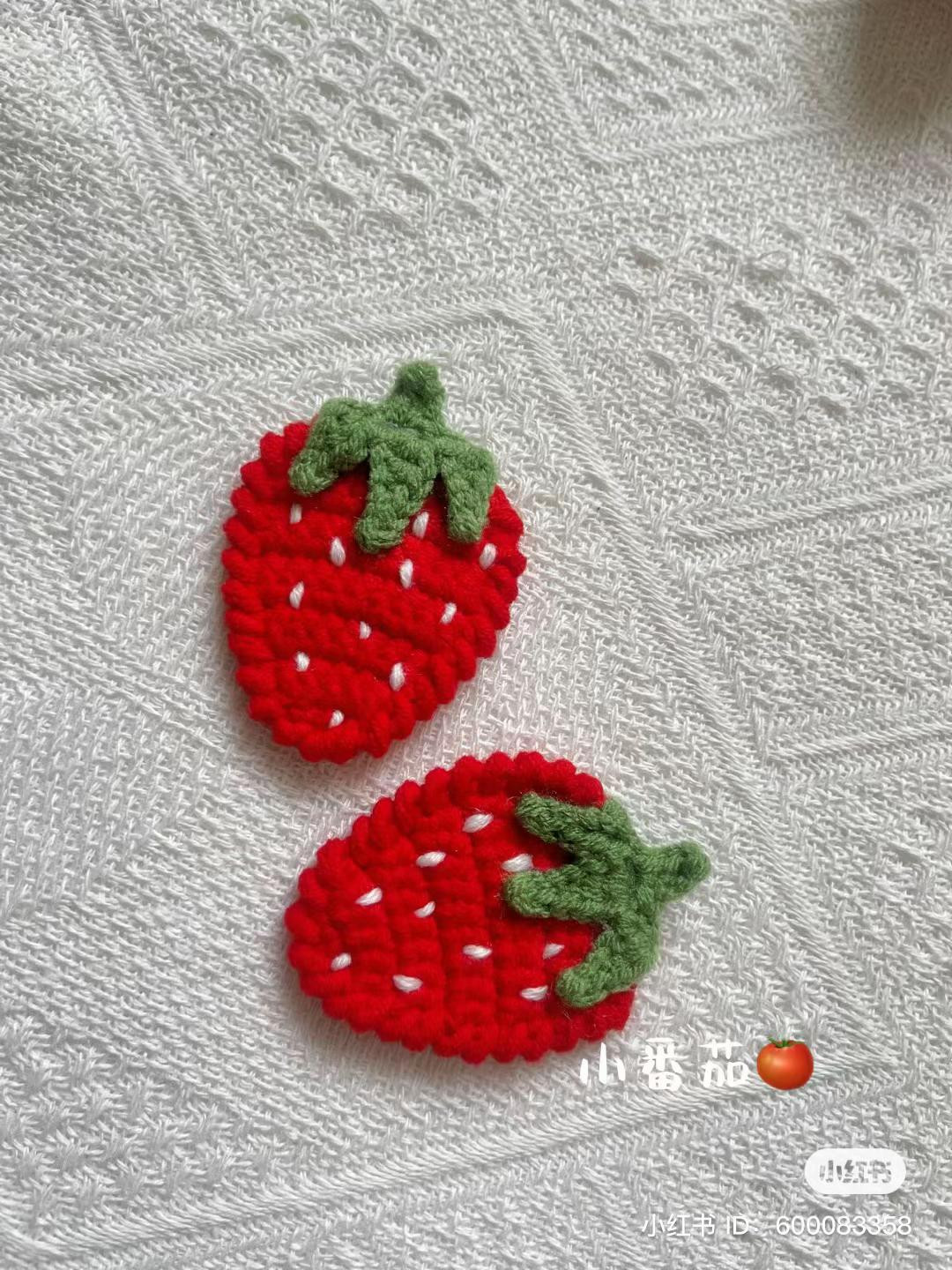 Cute Crocheted Strawberry Hair Clip Pattern with Detailed Instructions