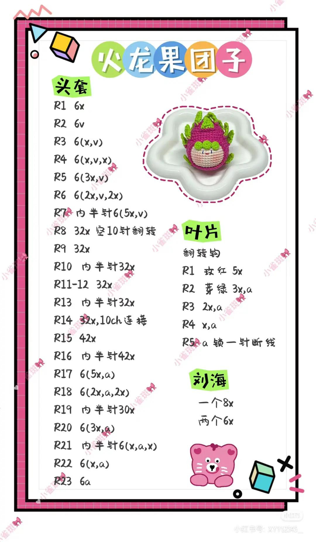 Cute Dragon Fruit Amigurumi Crochet Pattern Chart