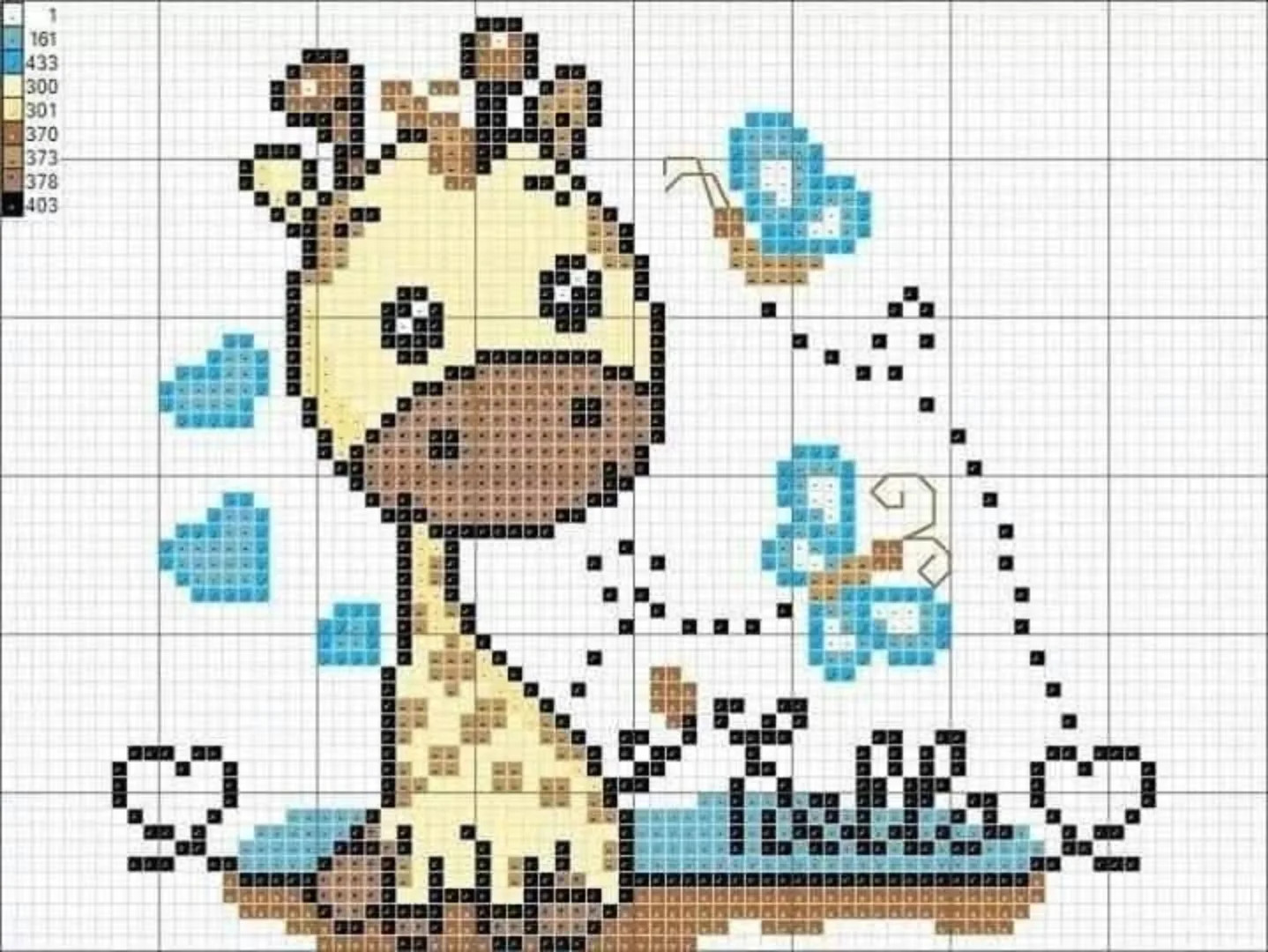 Cute Giraffe Pixel Chart Pattern for Cross Stitch or Perler Beads with Pink and Blue Color Variations