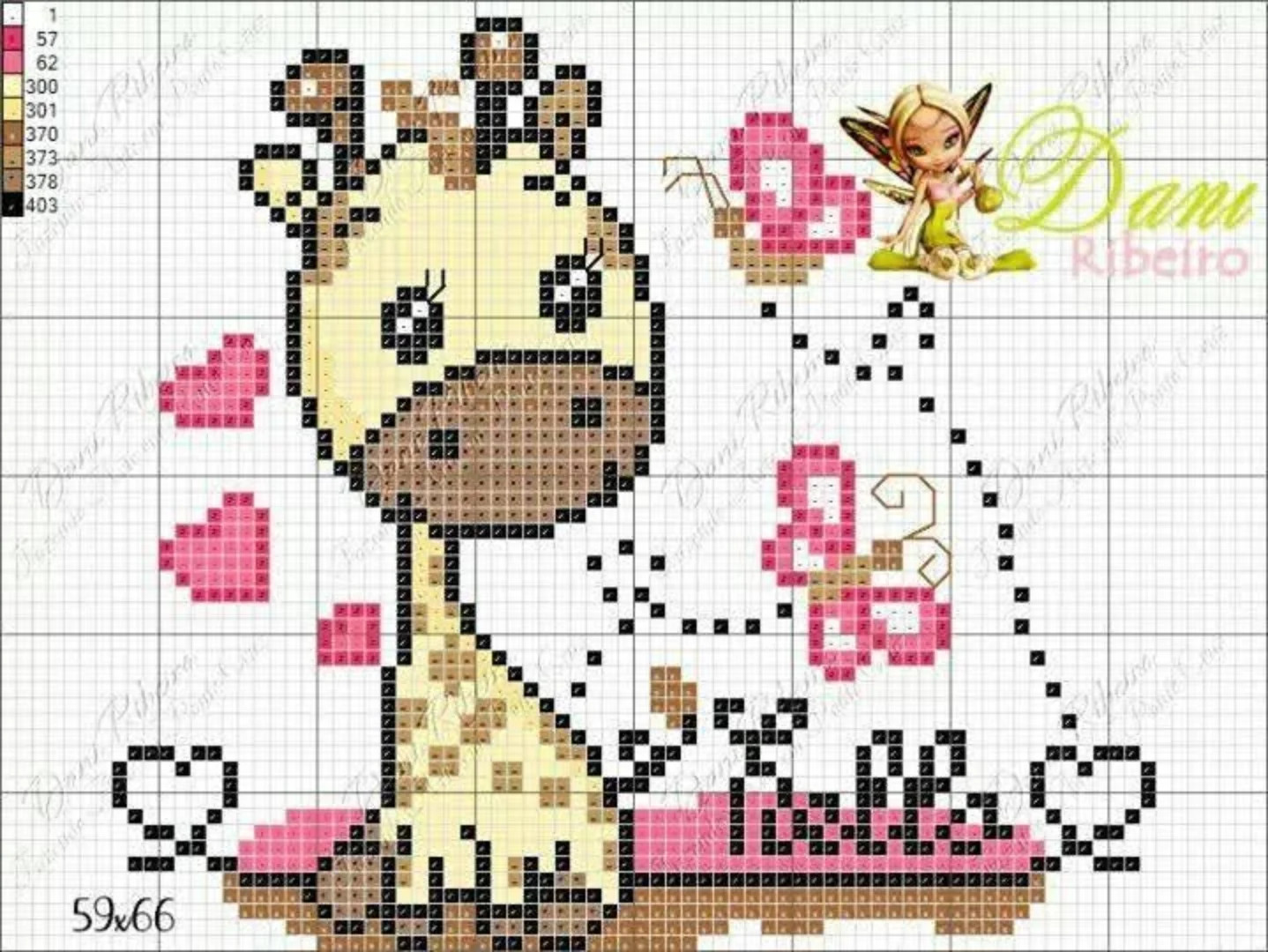 Cute Giraffe Pixel Chart Pattern for Cross Stitch or Perler Beads with Pink and Blue Color Variations