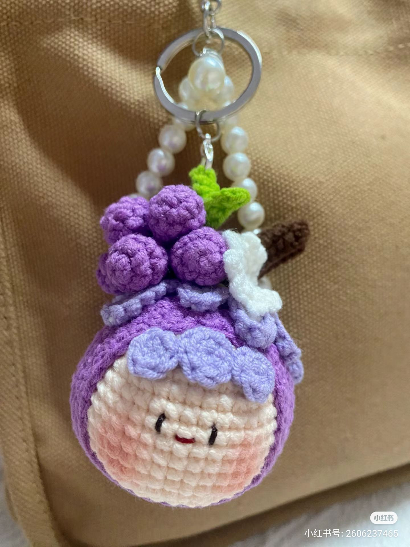 Cute Grape Juice Amigurumi Keychain Pattern with Pearls and Cream