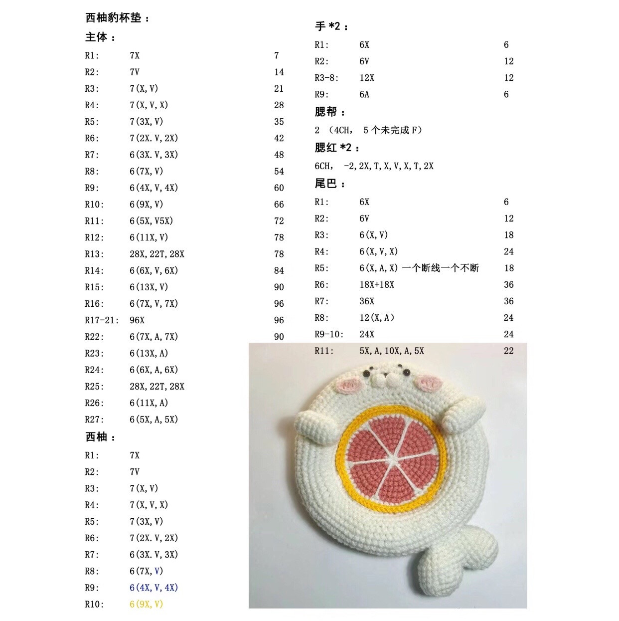 Cute Grapefruit Bear Coaster Crochet Pattern