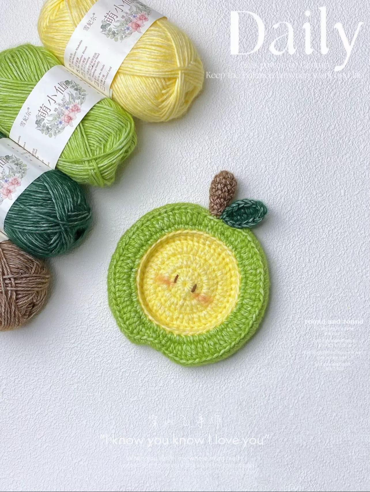Cute Green Apple Coaster Crochet Pattern Tutorial