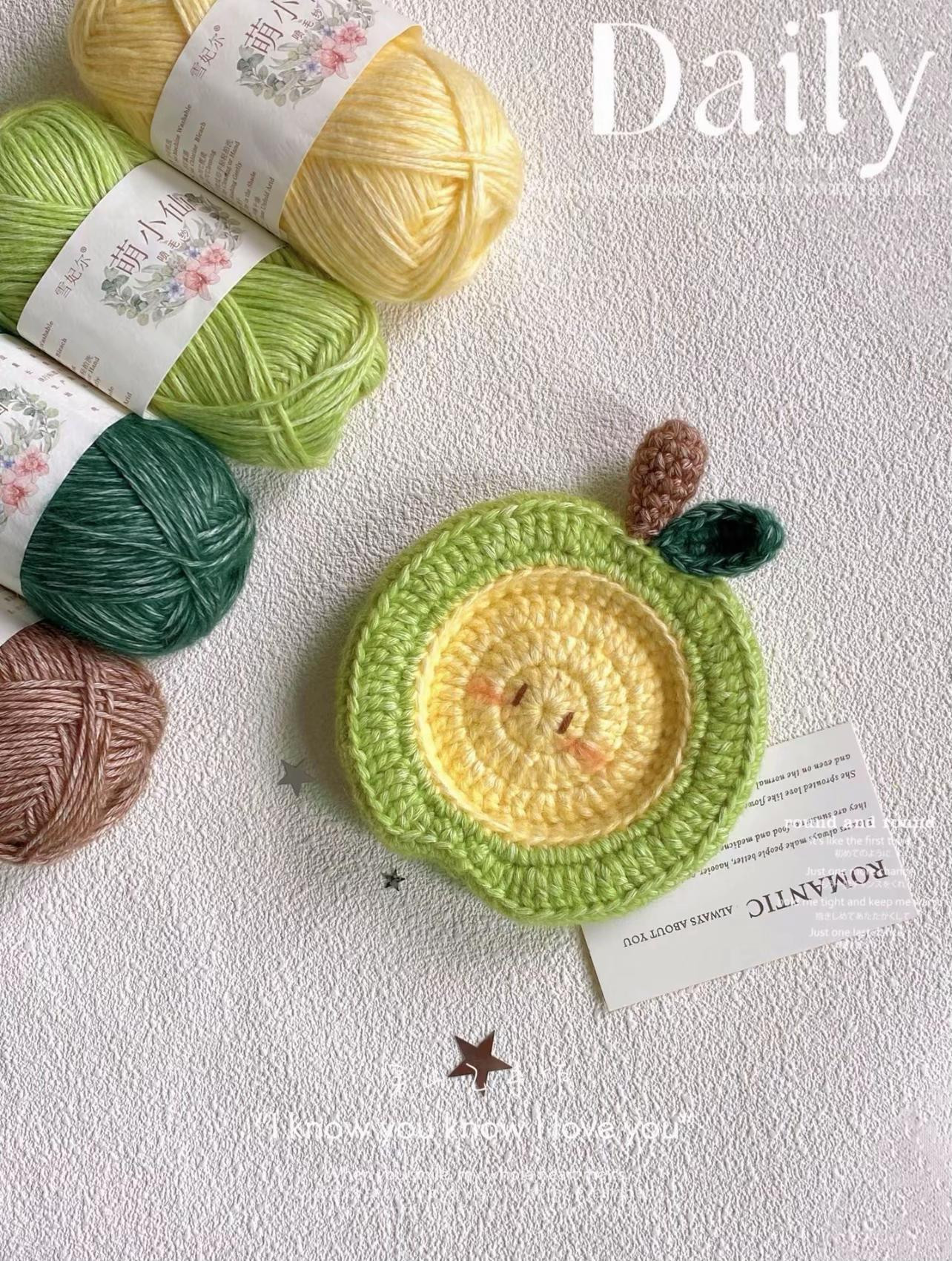 Cute Green Apple Coaster Crochet Pattern Tutorial