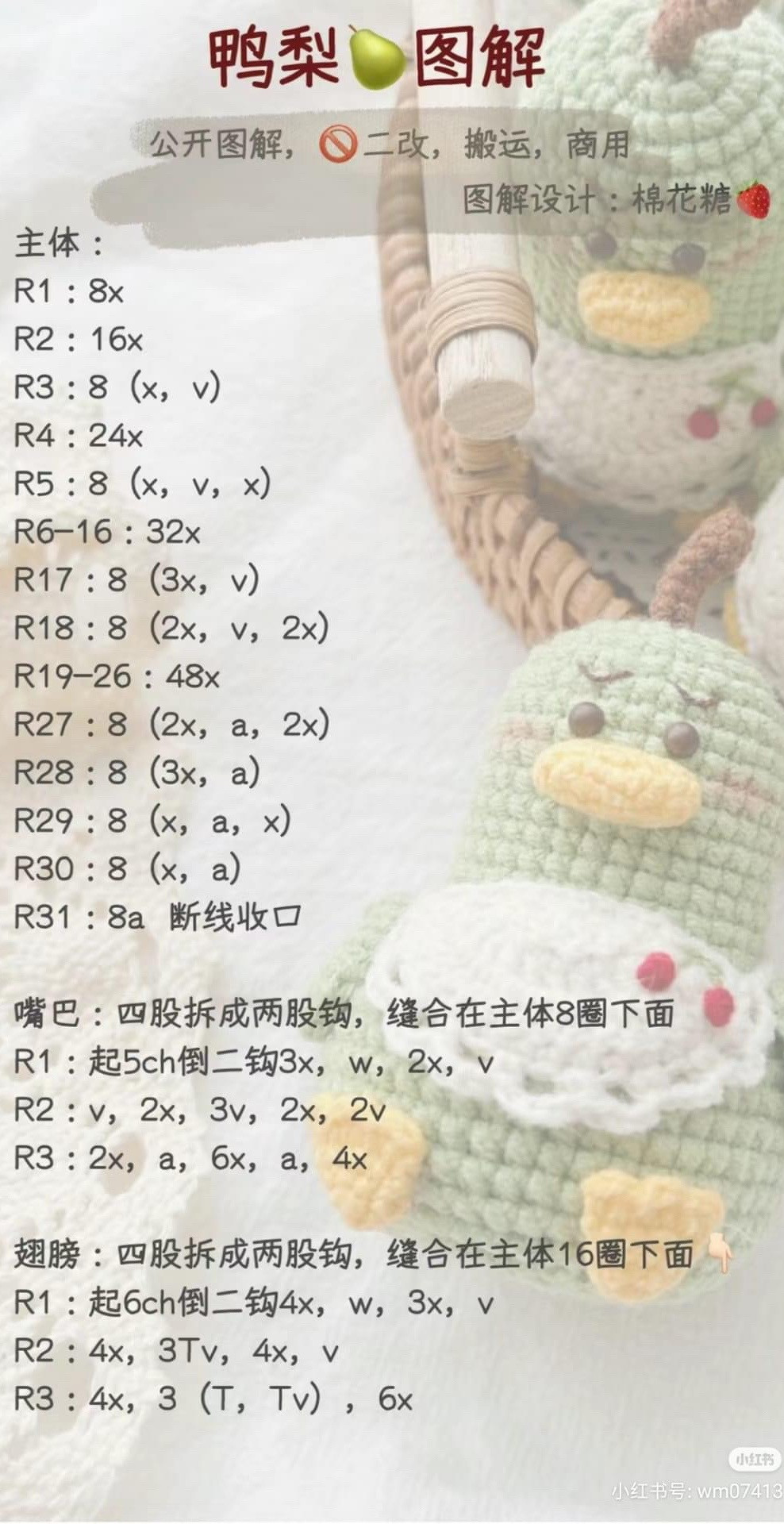 Cute Green Avocado Duck Crochet Doll Pattern with Apron