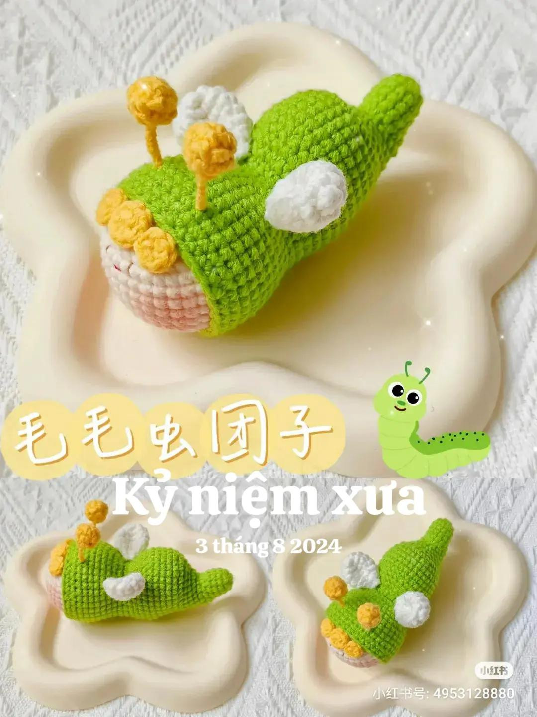 Cute Green Caterpillar Amigurumi Doll Crochet Pattern Chart