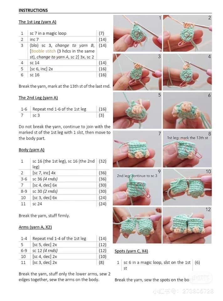 Cute Green Monster Amigurumi Crochet Pattern with Chart and Step-by-Step Instructions