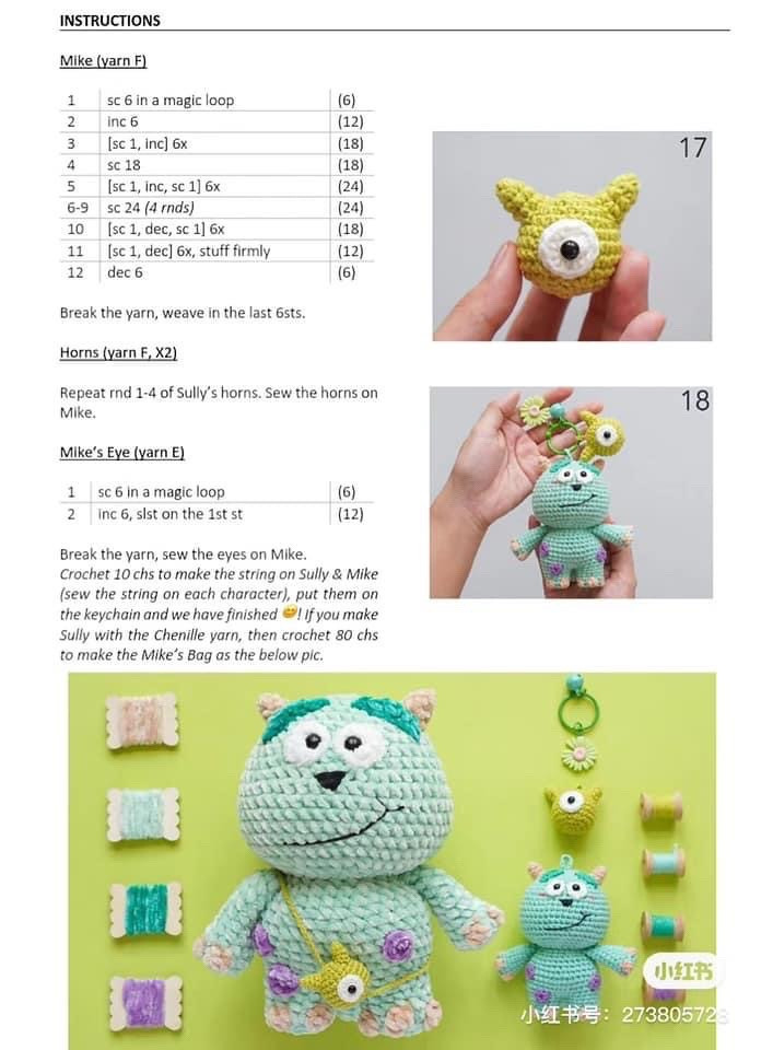 Cute Green Monster Amigurumi Crochet Pattern with Chart and Step-by-Step Instructions