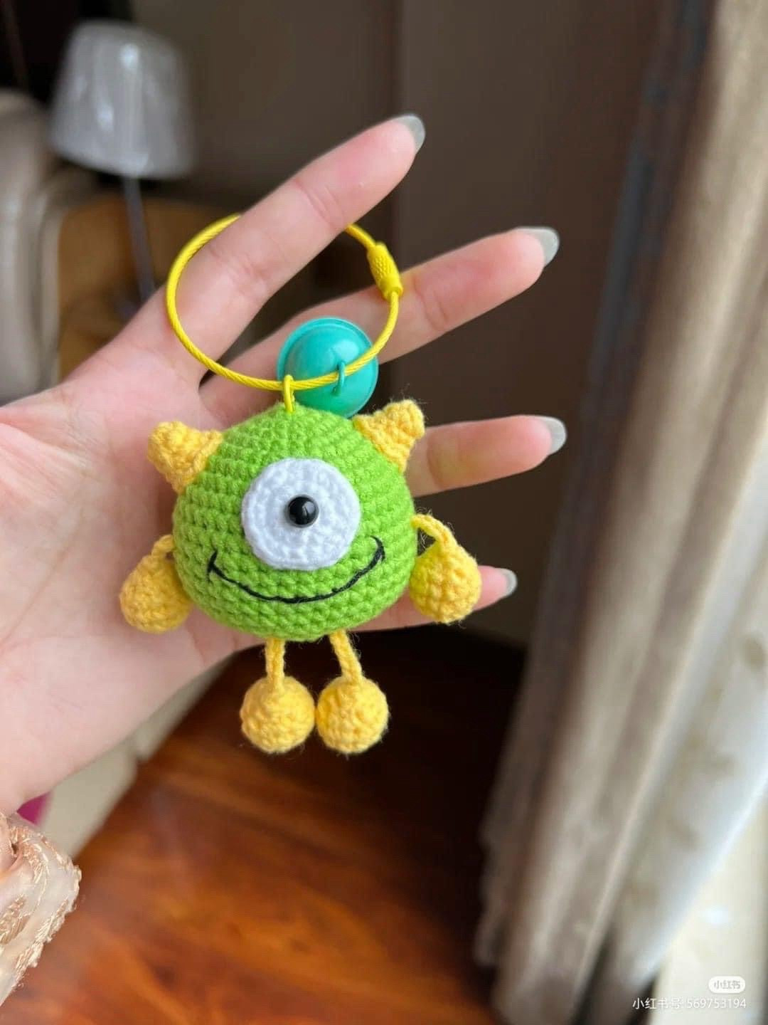 Cute Green One-Eyed Monster Amigurumi Keychain Crochet Pattern