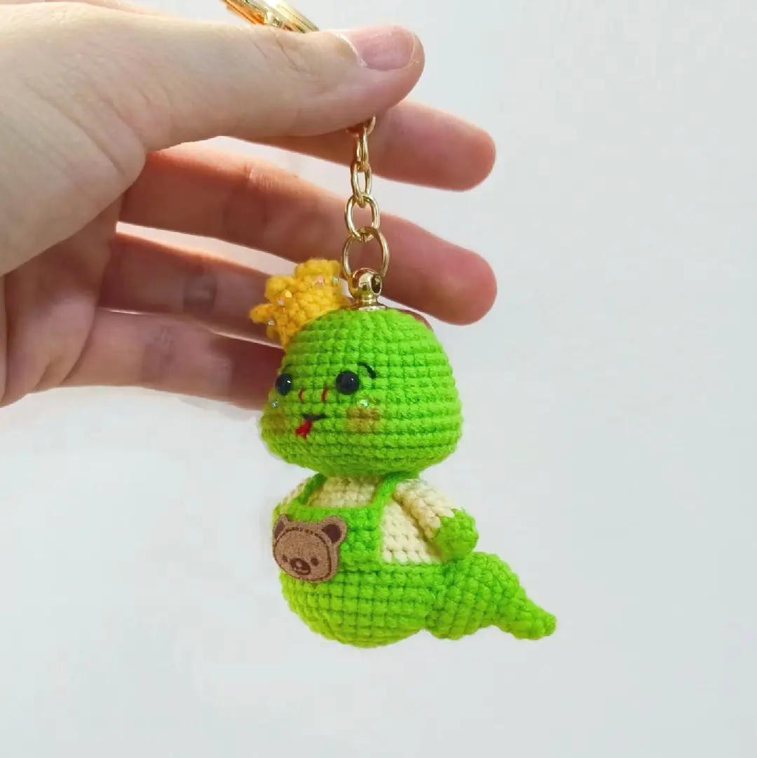 Cute Green Zodiac Snake Amigurumi Crochet Pattern with Crown and Bear Patch