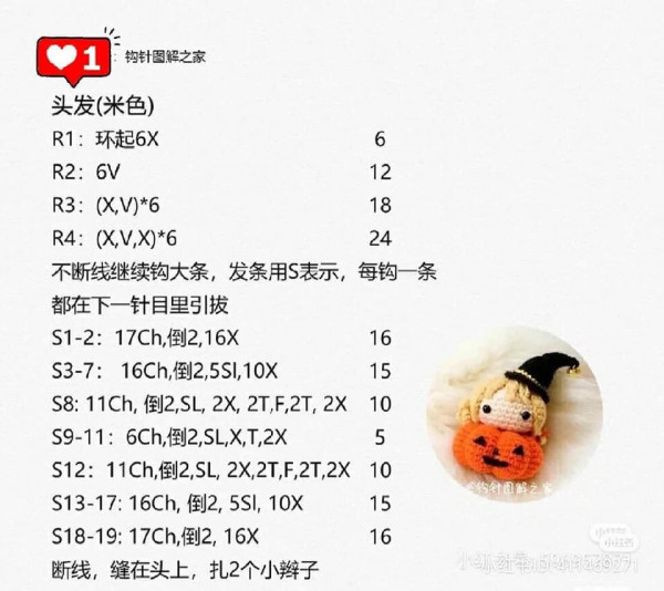 Cute Halloween Witch Doll Crochet Pattern Chart