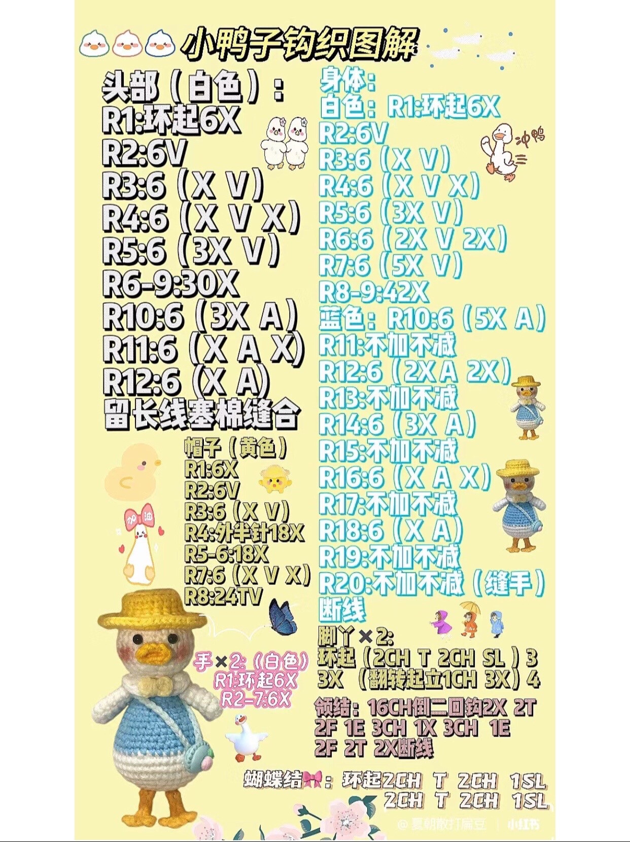 Cute Little Duck Crochet Pattern: Amigurumi Doll with Blue Dress and Yellow Hat Tutorial