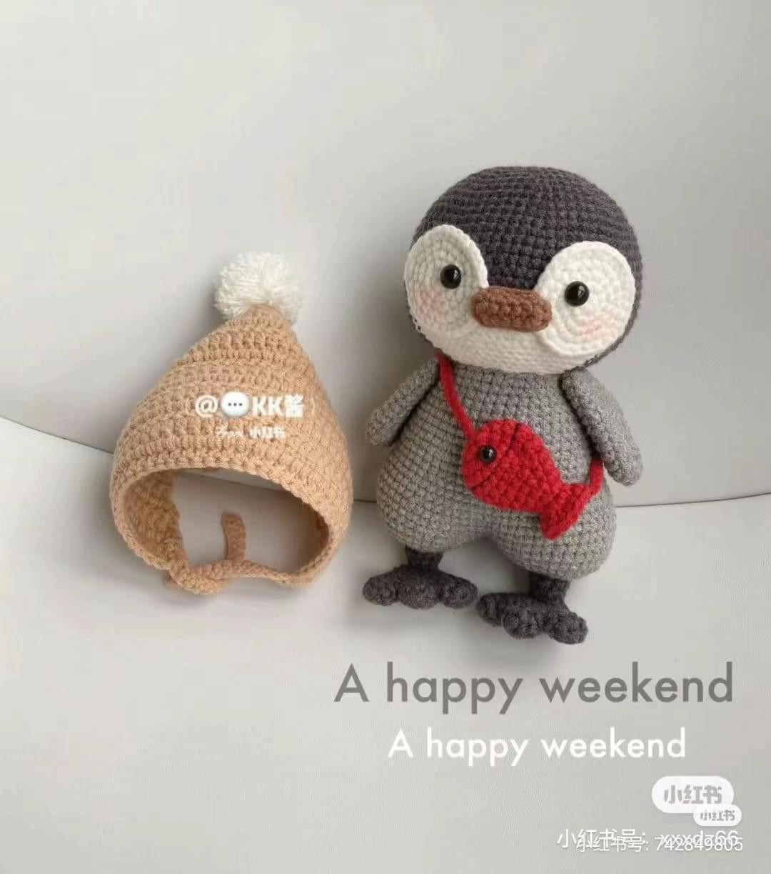 Cute Little Penguin Kola Amigurumi with Fish Bag and Hat Pattern