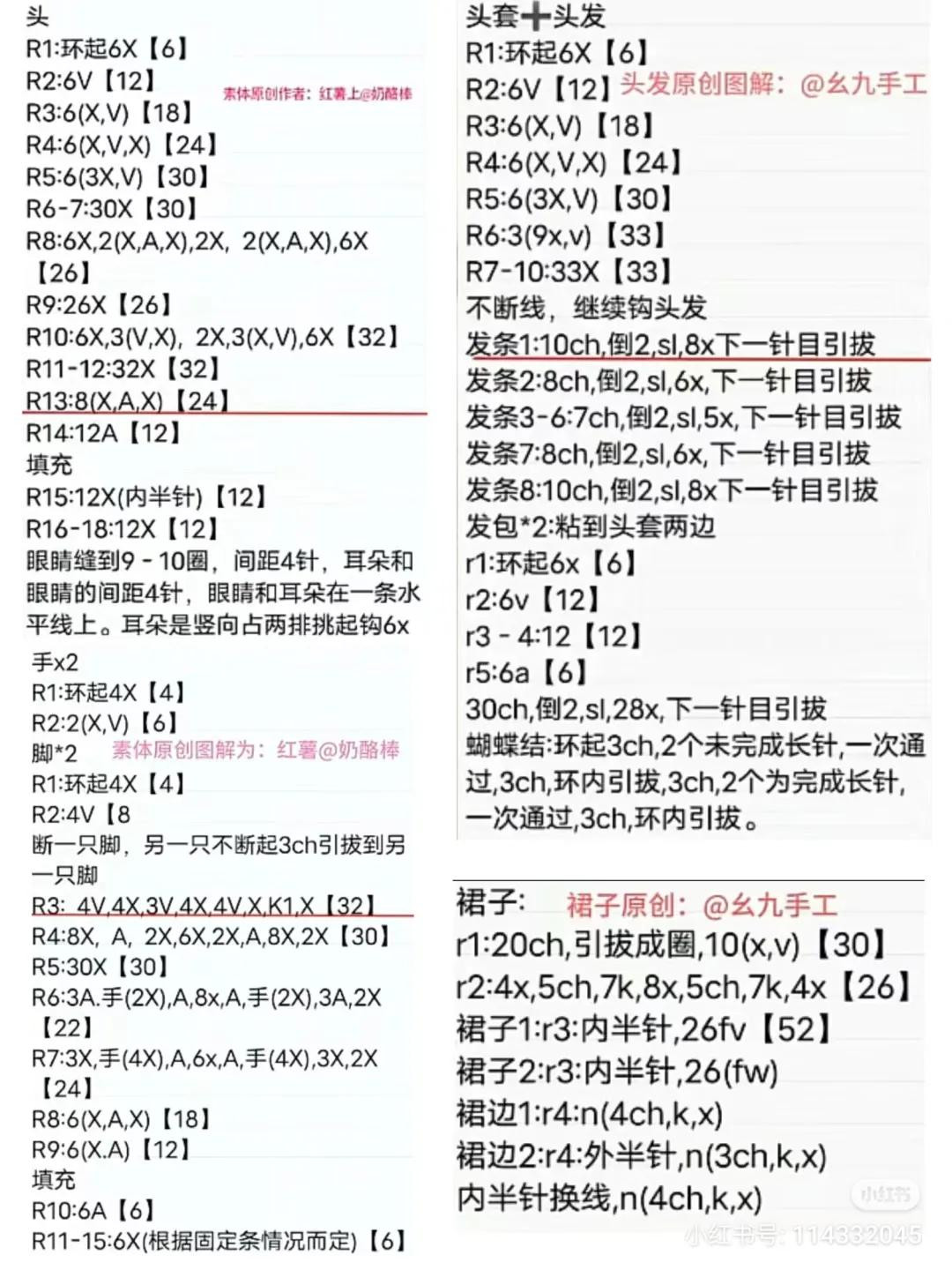 Cute Mini Amigurumi Doll Crochet Pattern Chart with Green Hair and Pink Dress