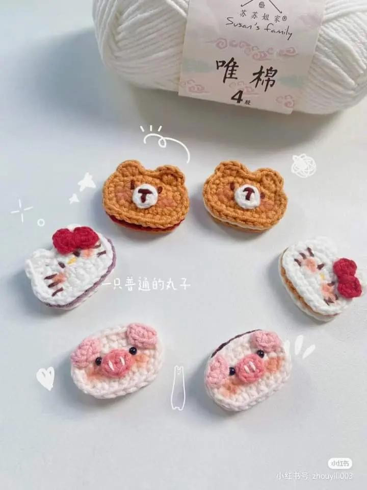 Cute Mini Animal Sandwiches and Flower Pot Keychain Crochet Patterns