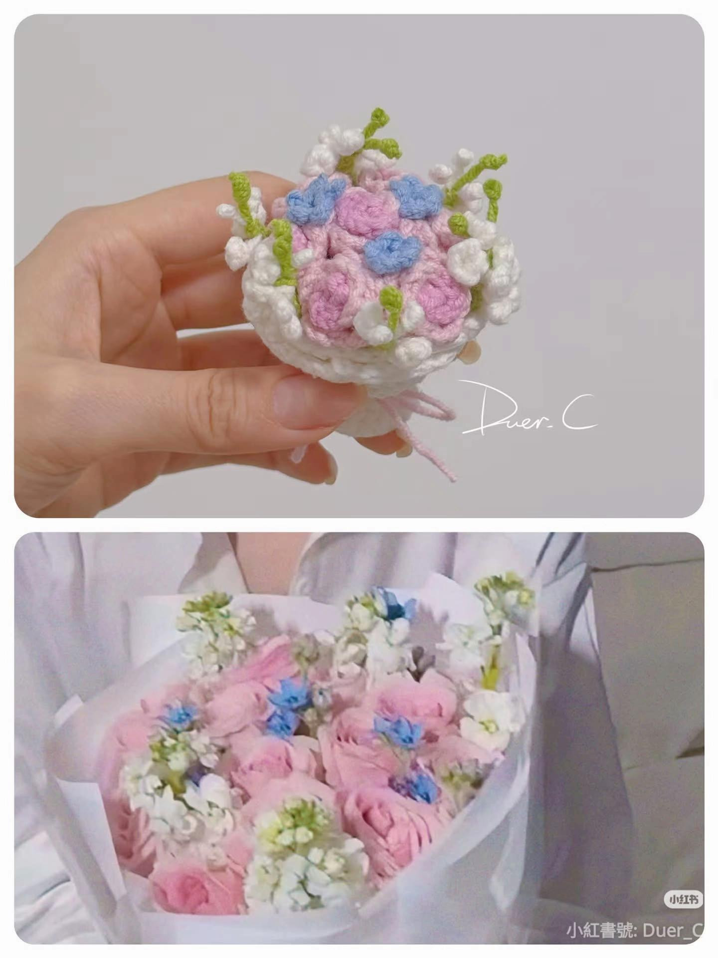 Cute Mini Crochet Bouquet Pattern: Roses and Larkspur