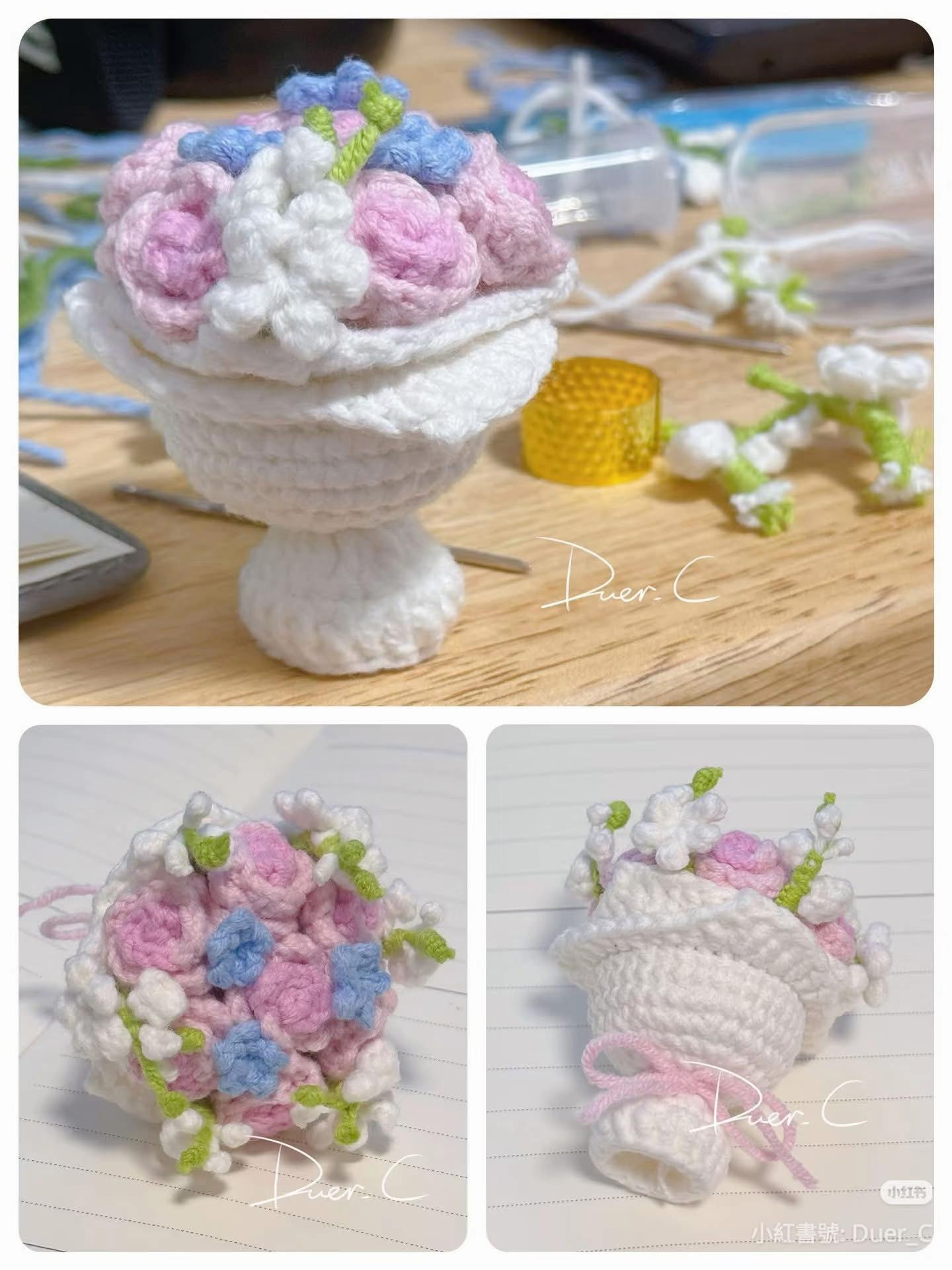 Cute Mini Crochet Bouquet Pattern: Roses and Larkspur