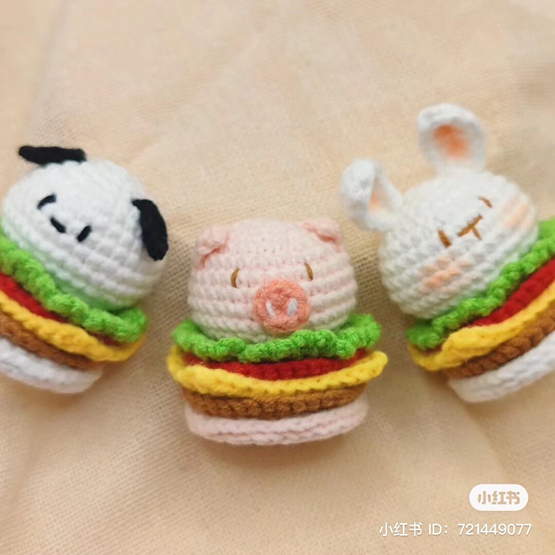 Cute Mini Crochet Hamburger Series: Pig, Sheep, and Rabbit Amigurumi Pattern
