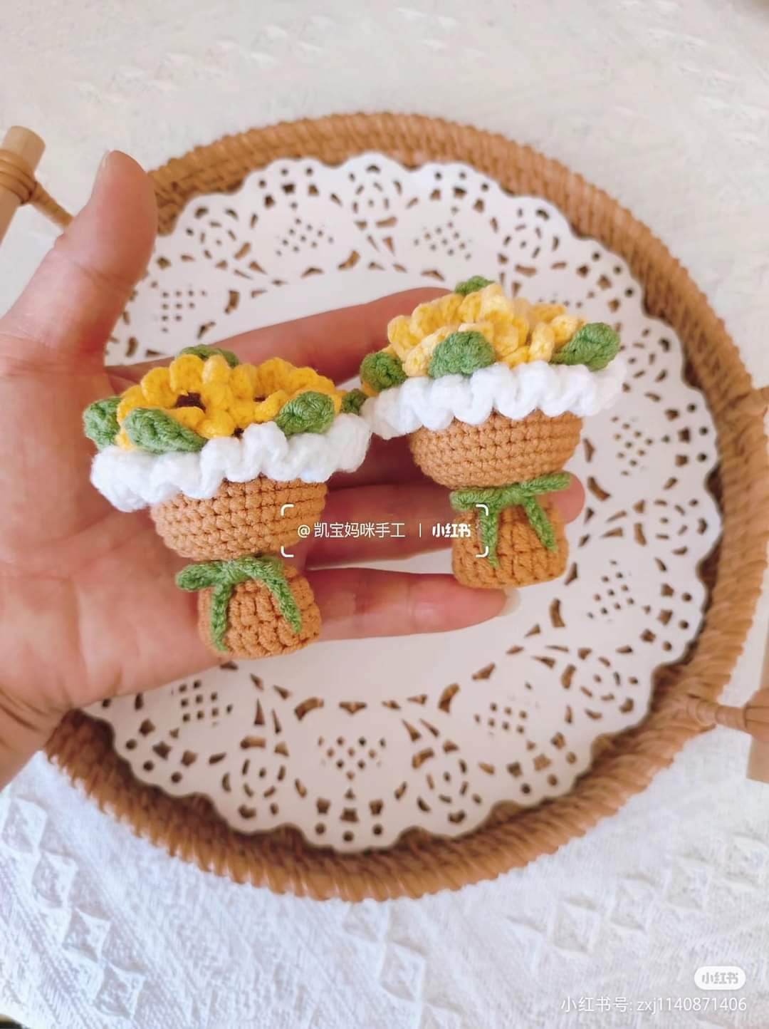 Cute Mini Crochet Sunflower Bouquet in Basket Pattern