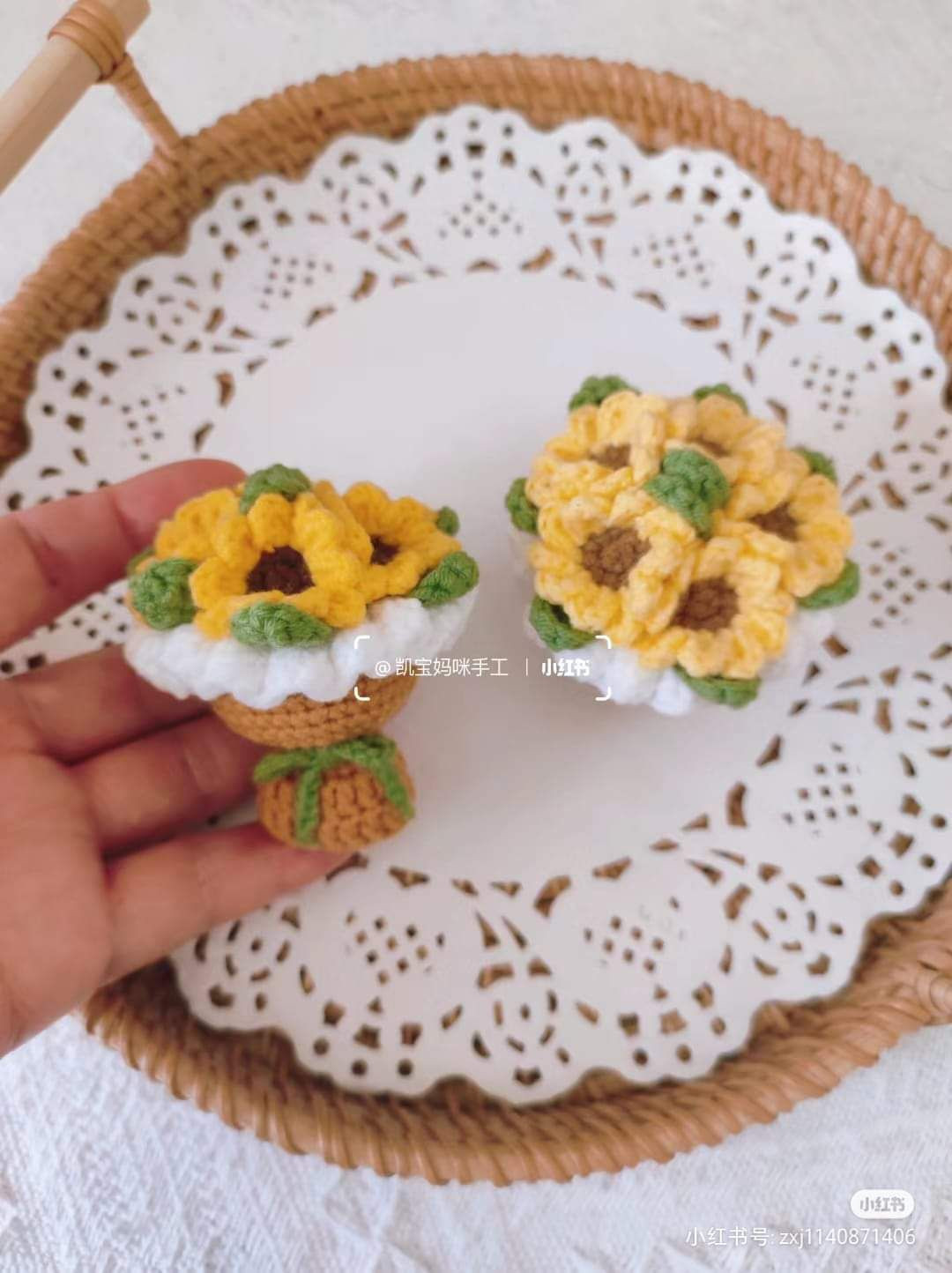 Cute Mini Crochet Sunflower Bouquet in Basket Pattern