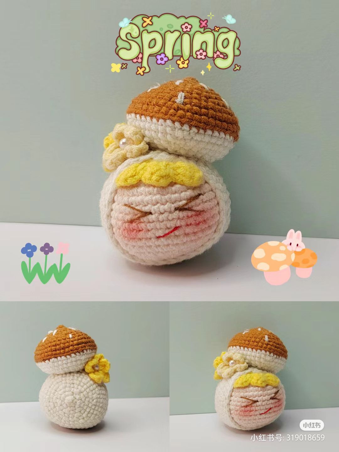 Cute Mushroom Amigurumi Doll Crochet Pattern